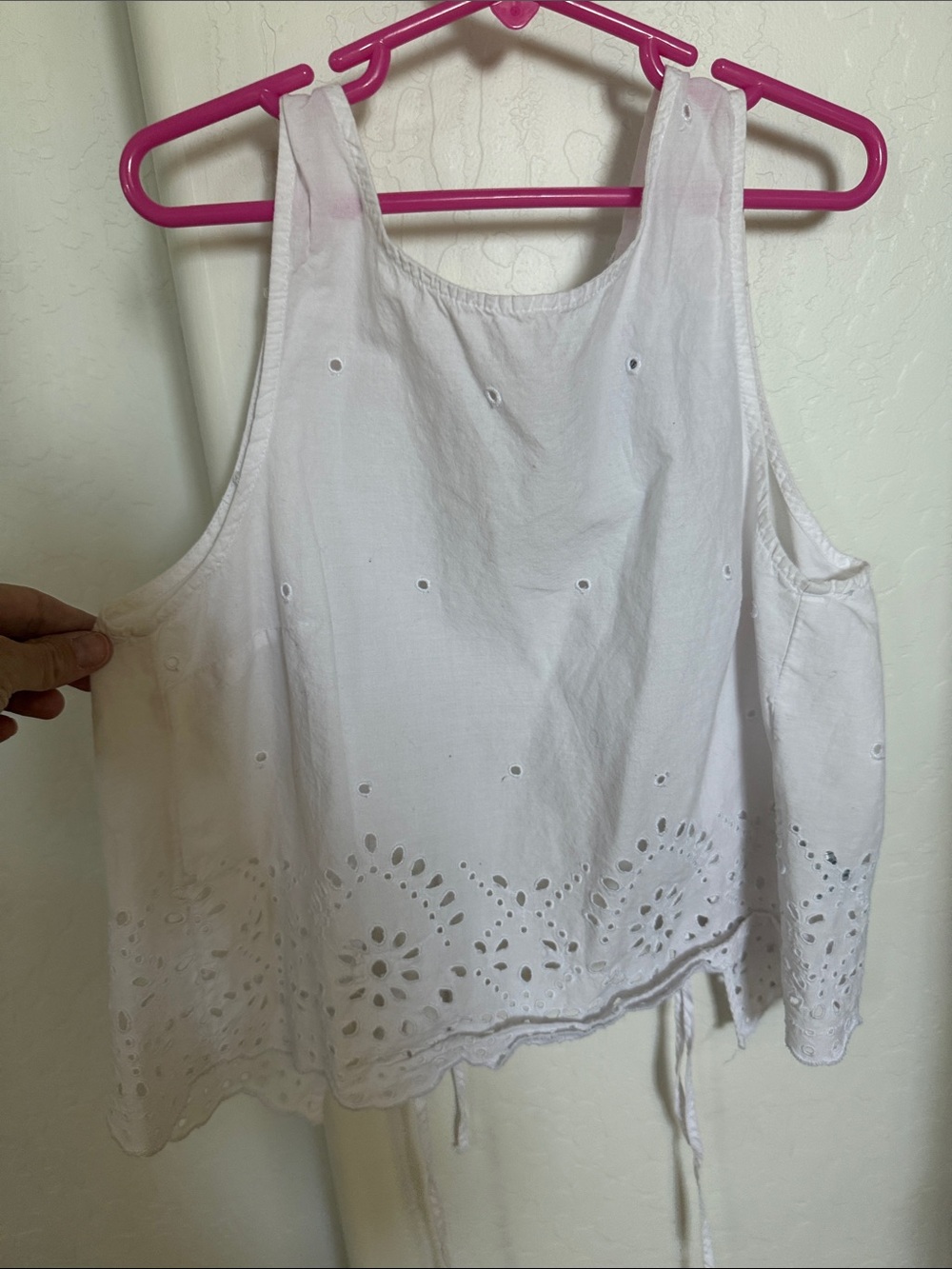 Divided White Eyelet Tie-Back Camisole